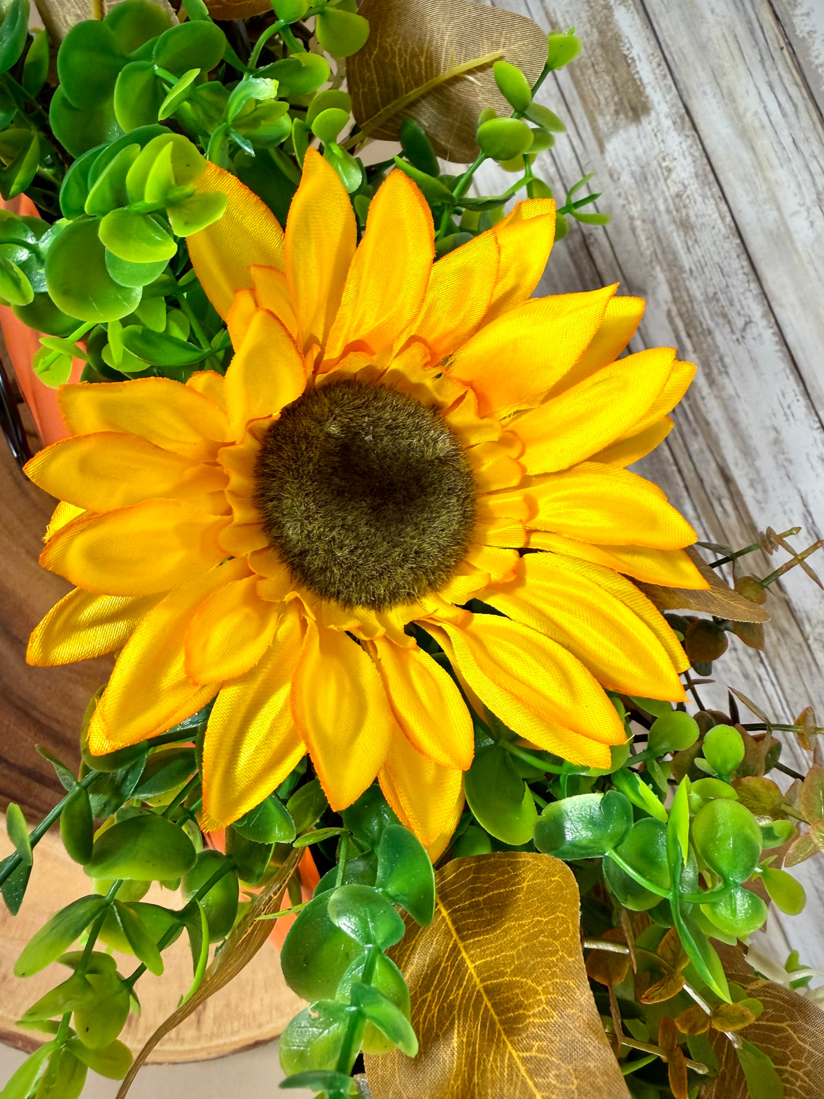 Pumpkin Carriage Fall Floral Arrangement – Yellow Sunflowers & Orange Flowers