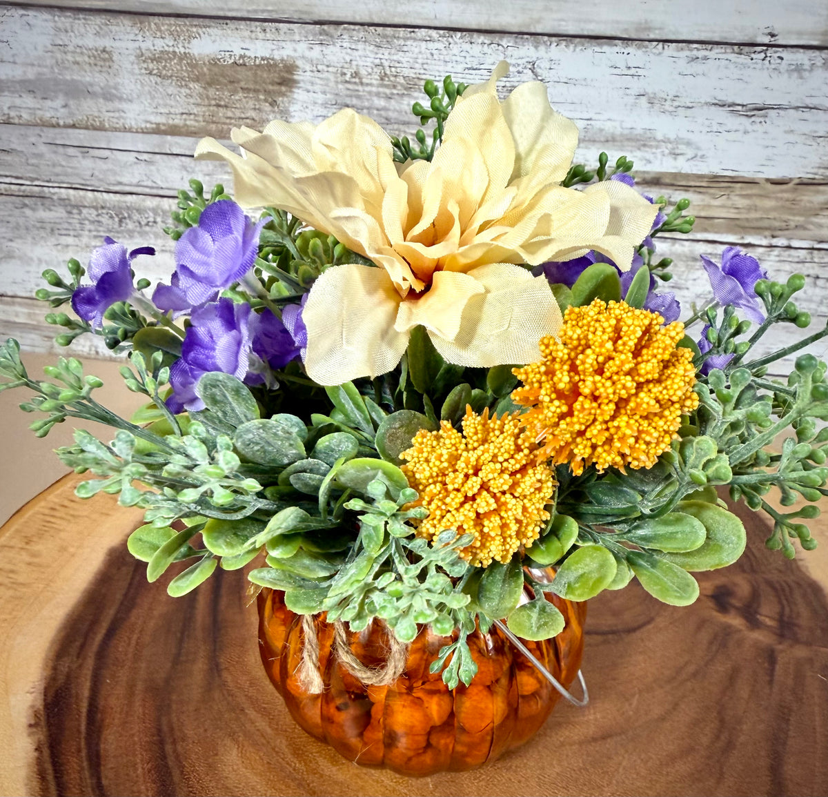 Small Fall Pumpkin Floral Arrangement – Autumn Flowers & Greenery