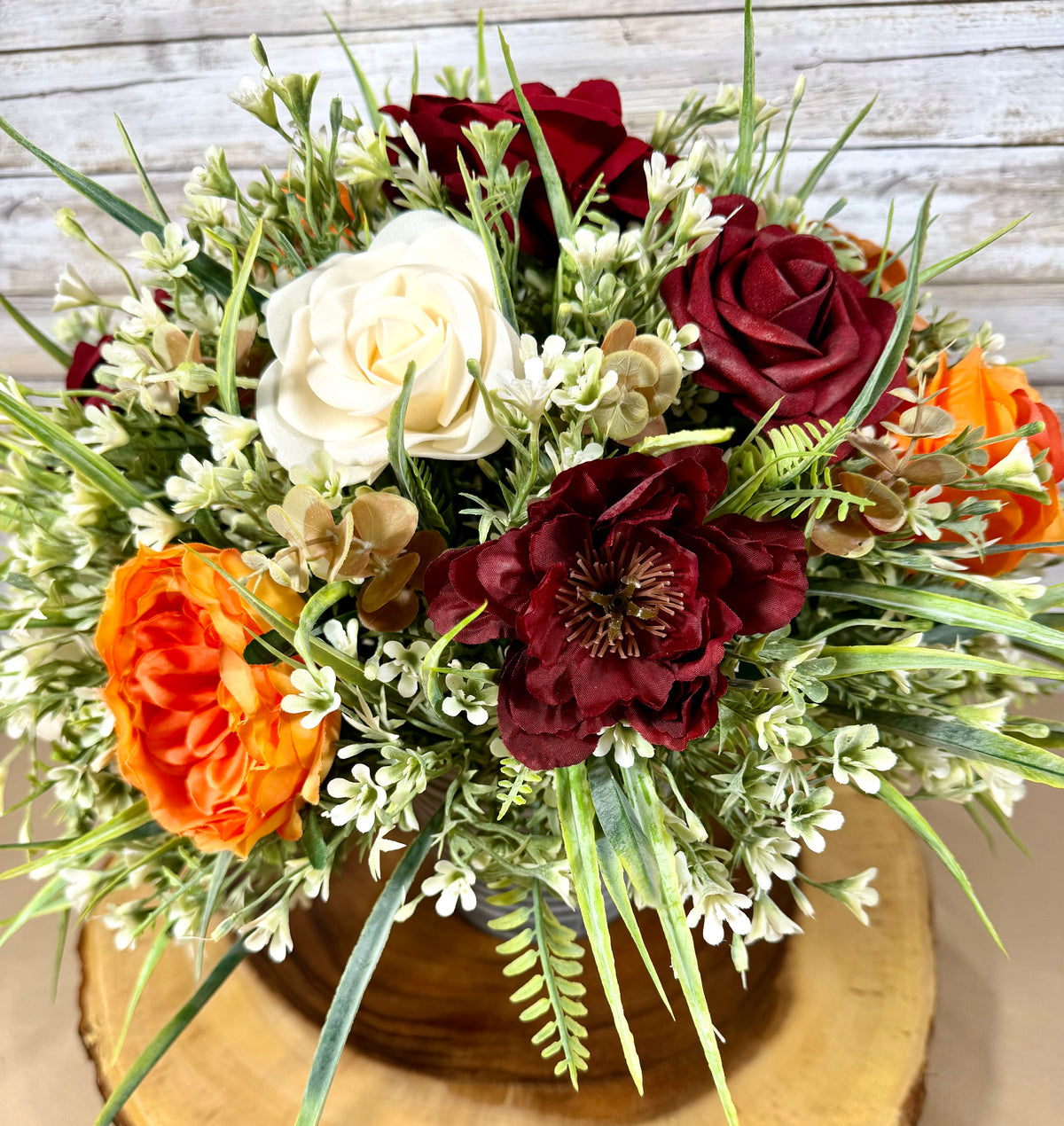 Autumn Rose Floral Arrangement | Orange & Burgundy