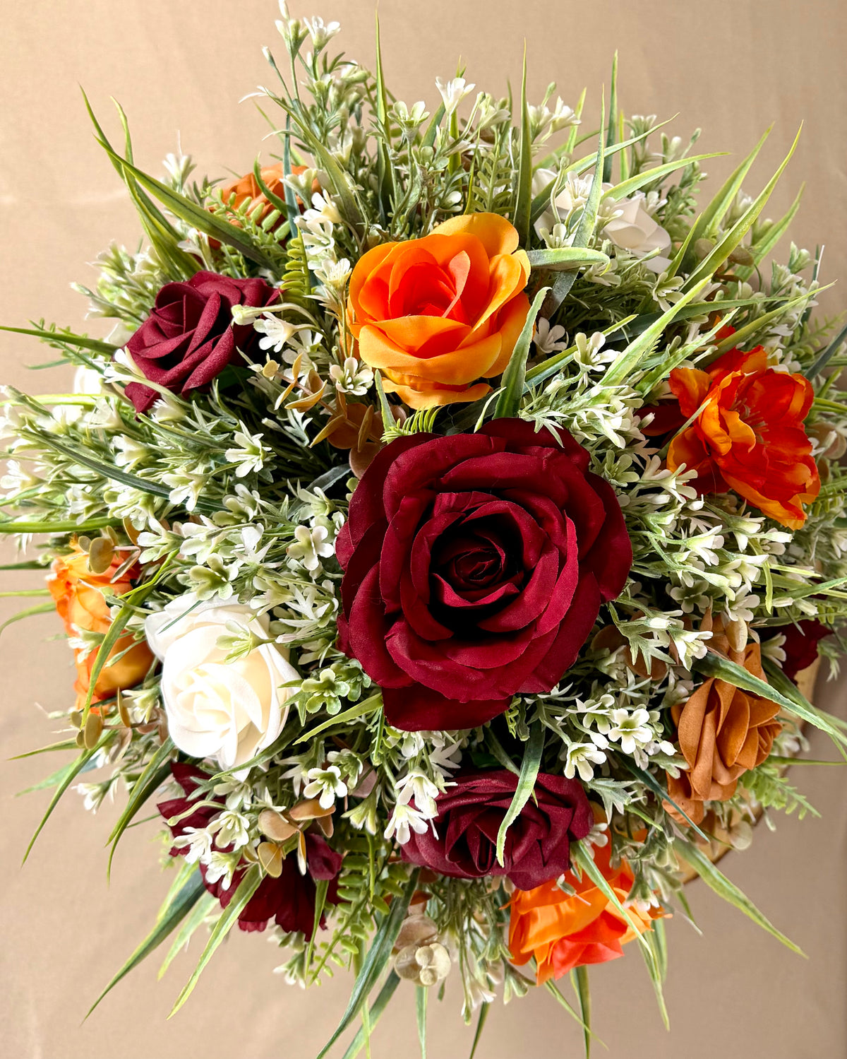 Autumn Rose Floral Arrangement | Orange & Burgundy