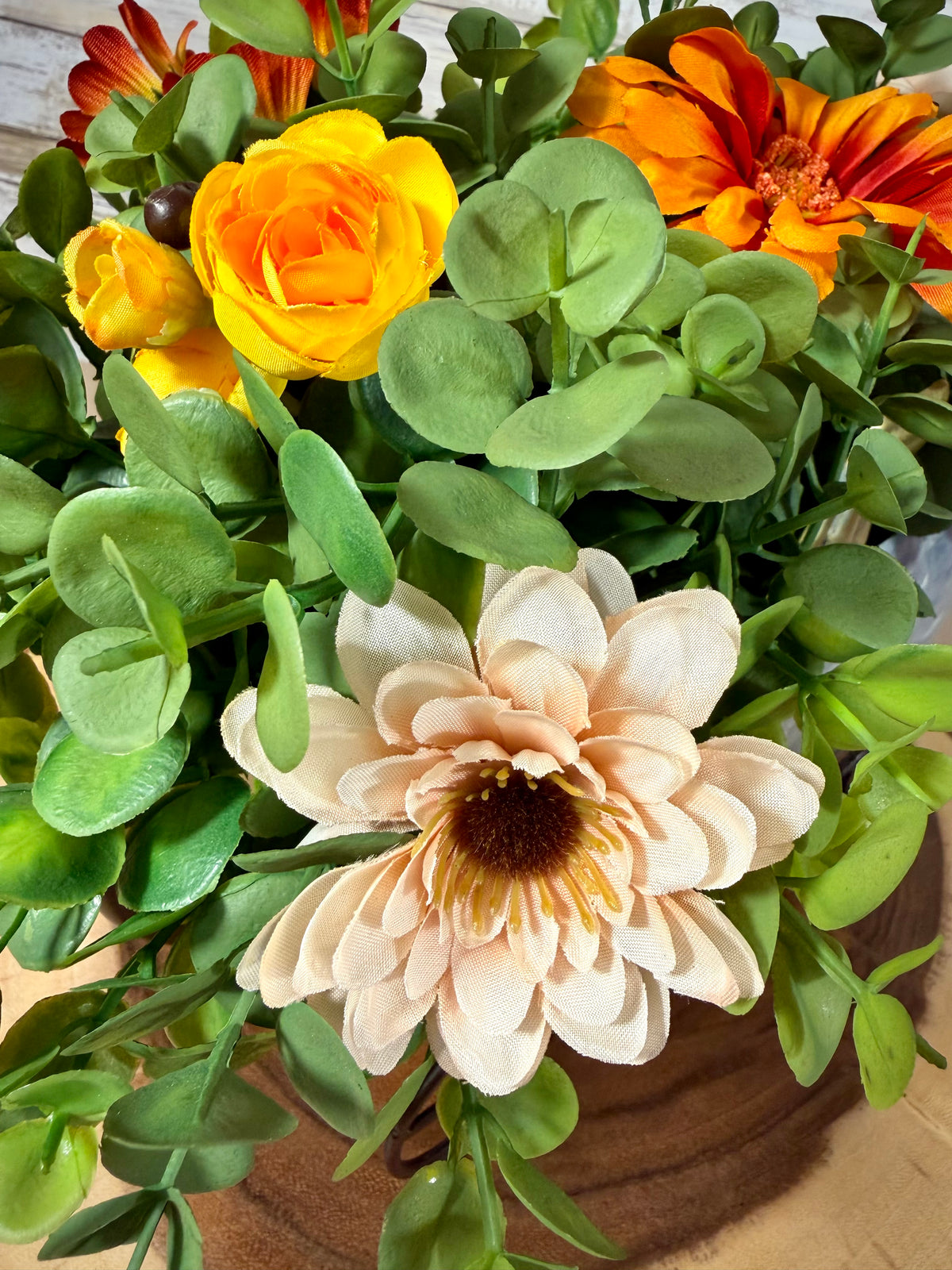 Silver Galvanized Pumpkin Wagon Fall Floral Arrangement