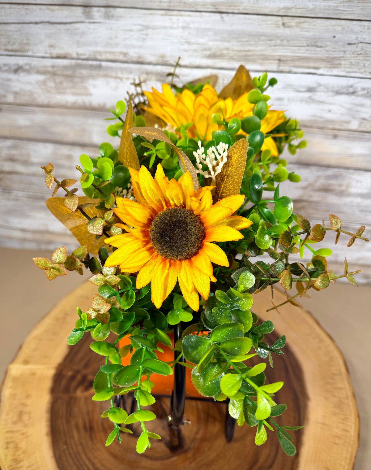 Pumpkin Carriage Fall Floral Arrangement – Yellow Sunflowers & Orange Flowers