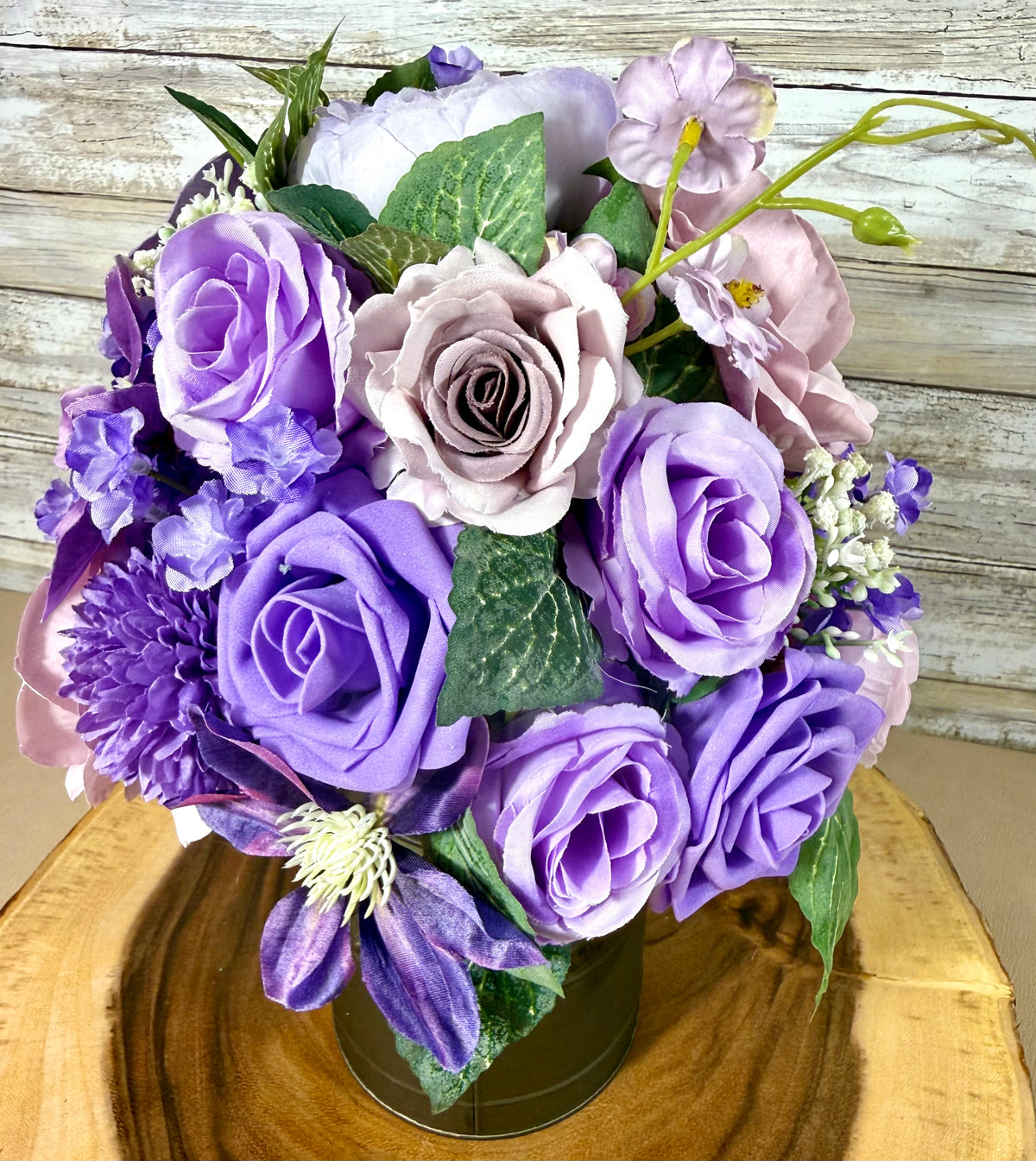 Lavender Purple Floral Arrangement in Black Metal Container
