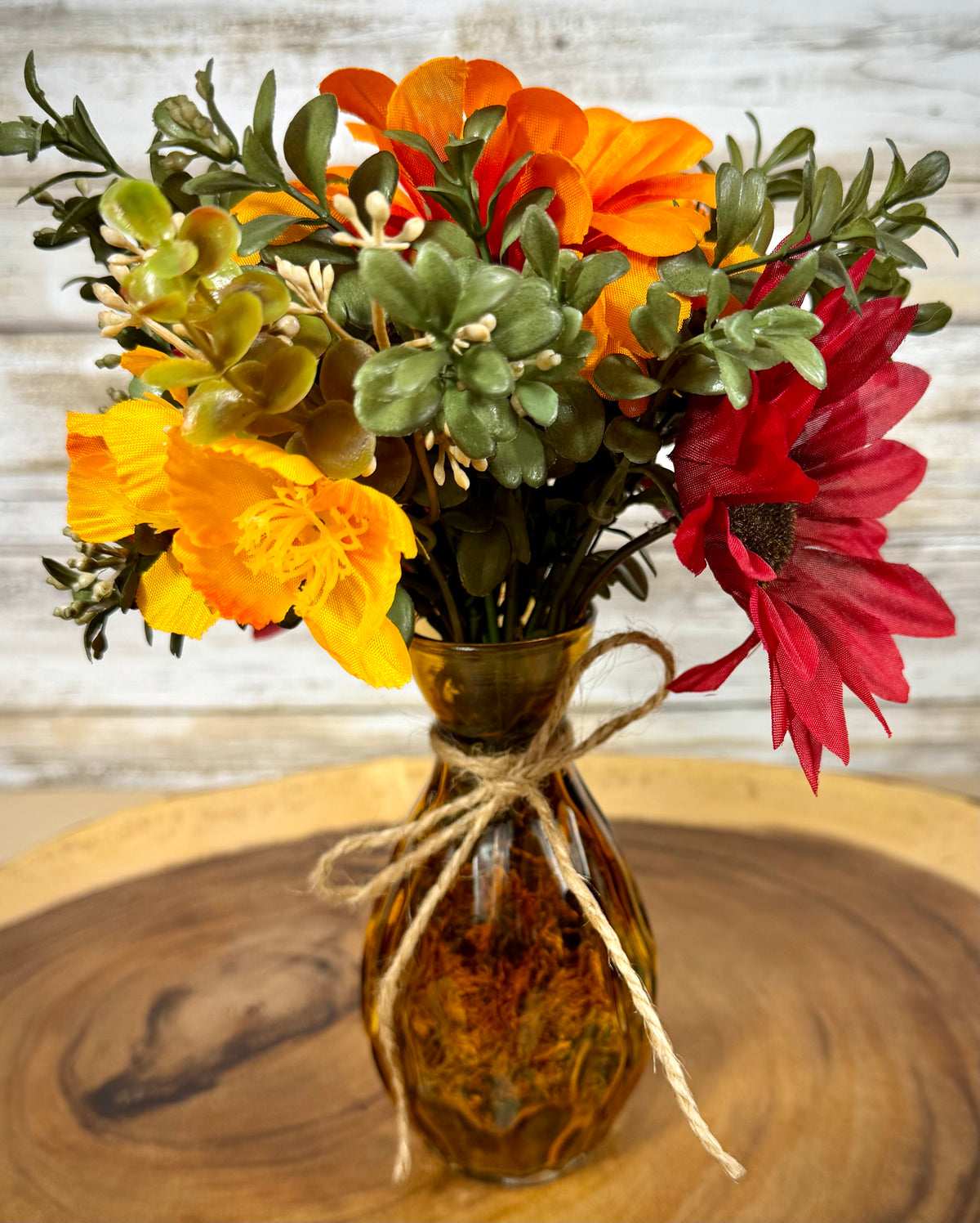 Small Fall Floral Arrangement | Orange Gerber Daisy & Glass Vase