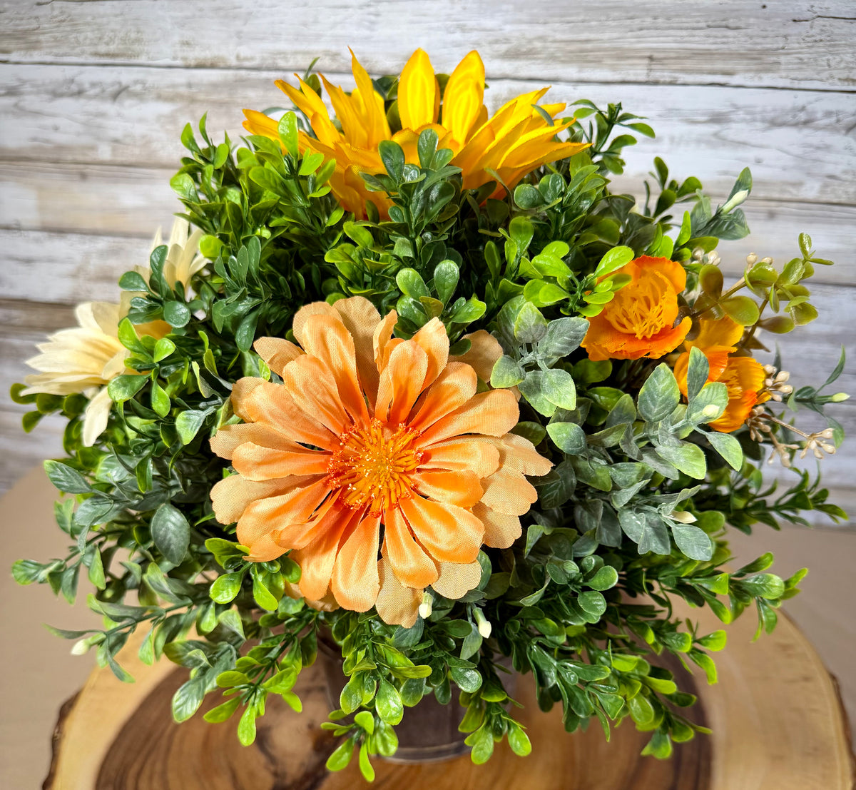 Fall Floral Arrangement in Rustic Gray Basket