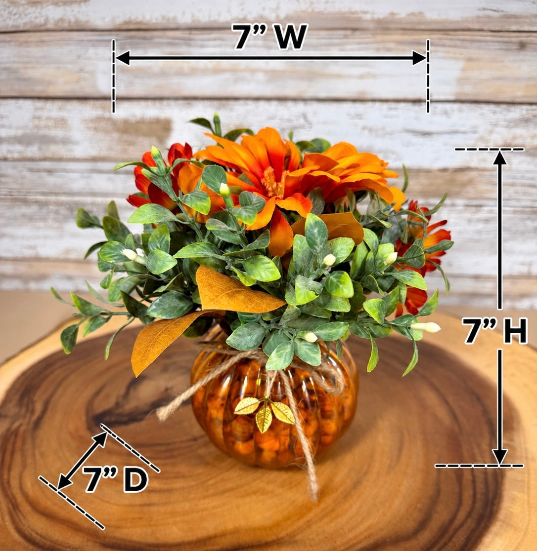 Small Fall Pumpkin Floral Arrangement – Orange & Rust Autumn Flowers
