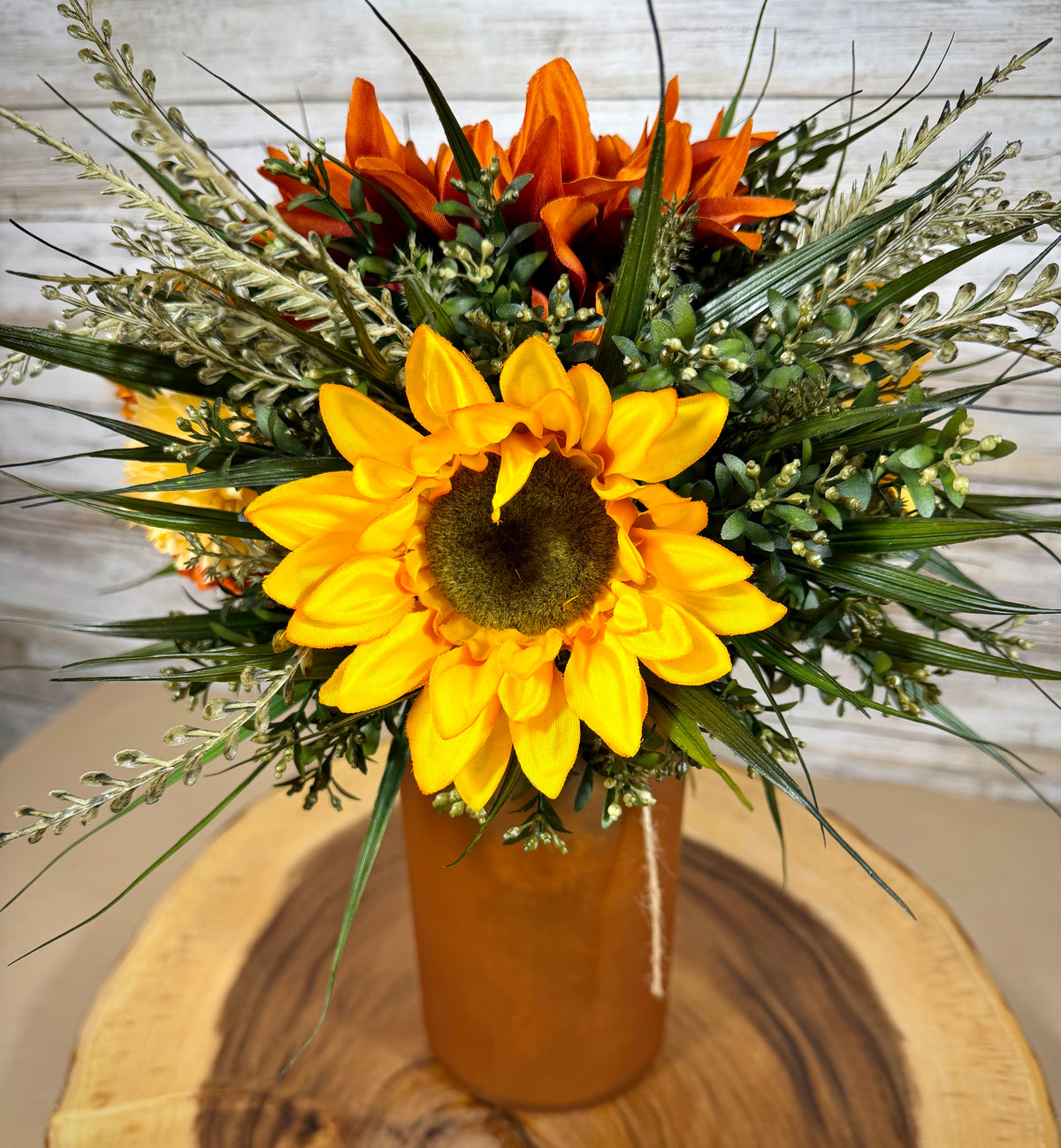 Fall Floral Arrangement | Sunflowers & Dark Orange Flowers