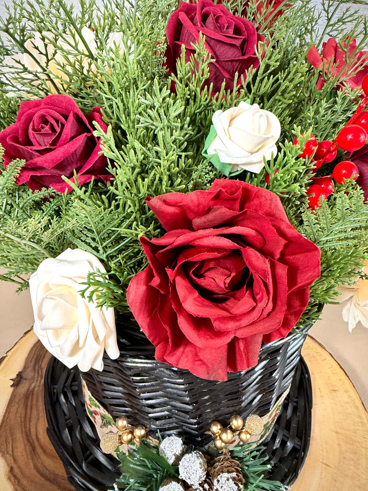 Christmas Rose Floral Arrangement | Red & White Holiday Centerpiece