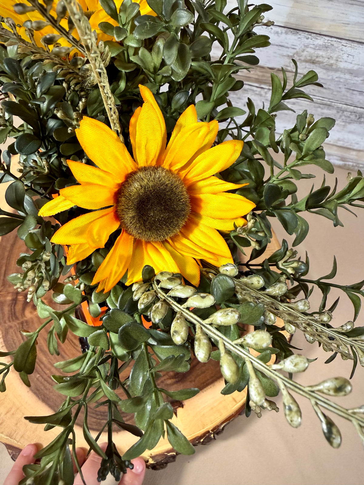Fall Pumpkin Wagon Floral Arrangement | Sunflowers & Orange Flowers