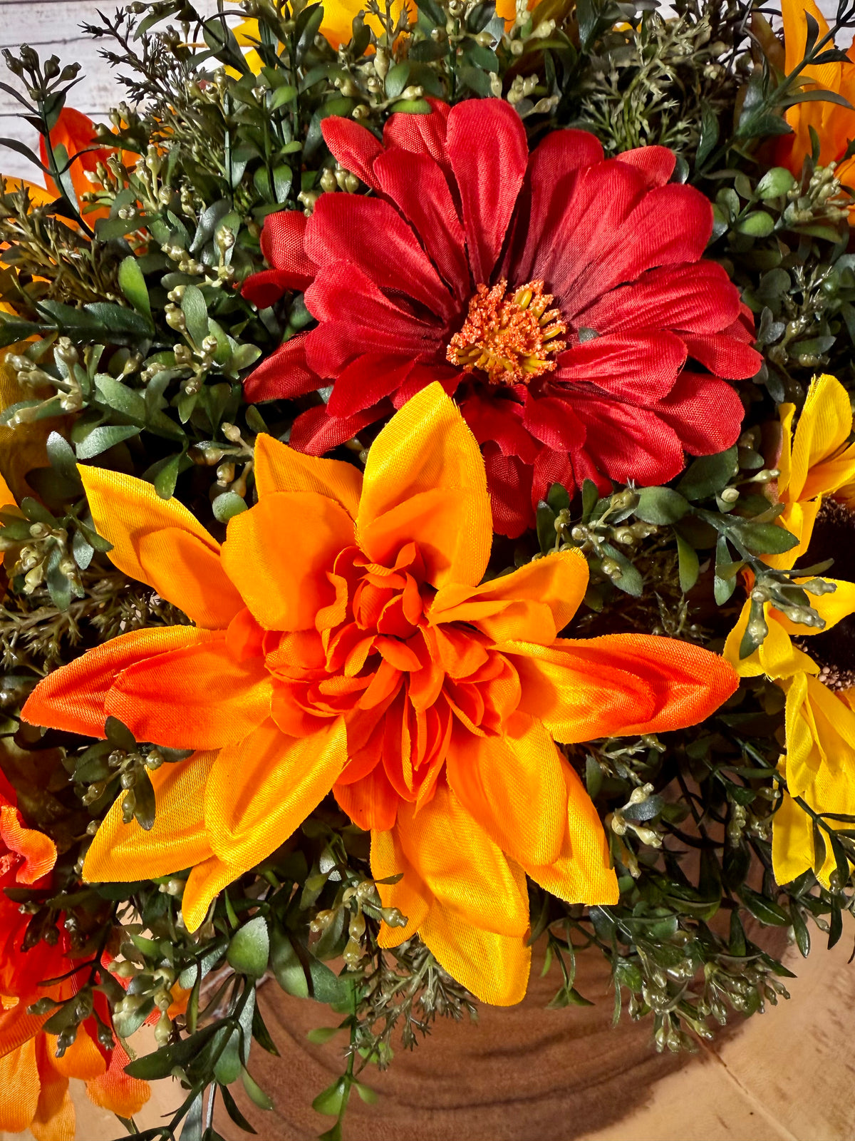 Large Fall Sunflower Arrangement | Orange Flowers & Metal Wheelbarrow