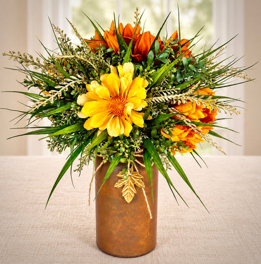 Fall Floral Arrangement | Sunflowers & Dark Orange Flowers