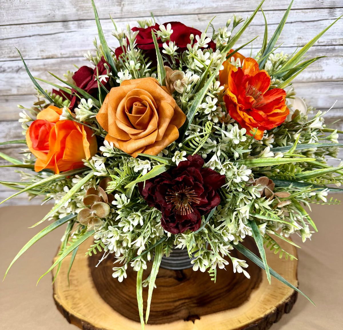 Autumn Rose Floral Arrangement | Orange & Burgundy