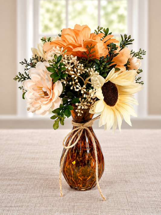Small Fall Floral Arrangement | Coral Gerbera Daisy & Glass Vase