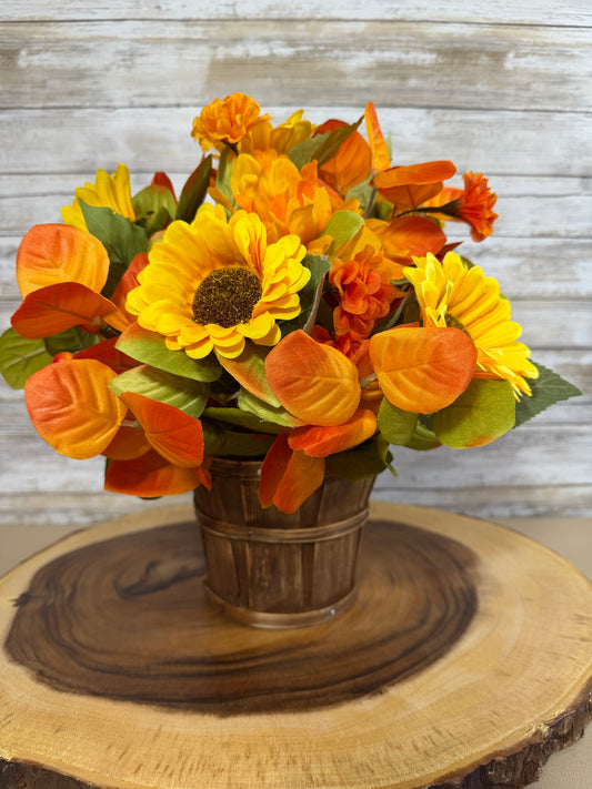 Fall Sunflower Floral Arrangement | Rustic Light Brown Basket