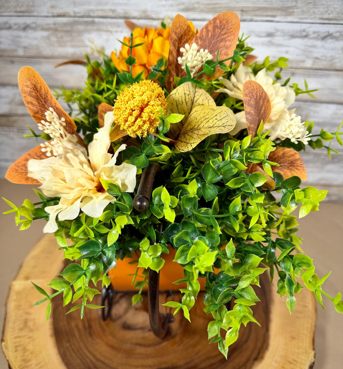 Fall Pumpkin Carriage Floral Arrangement – Autumn Flowers & Farmhouse Decor