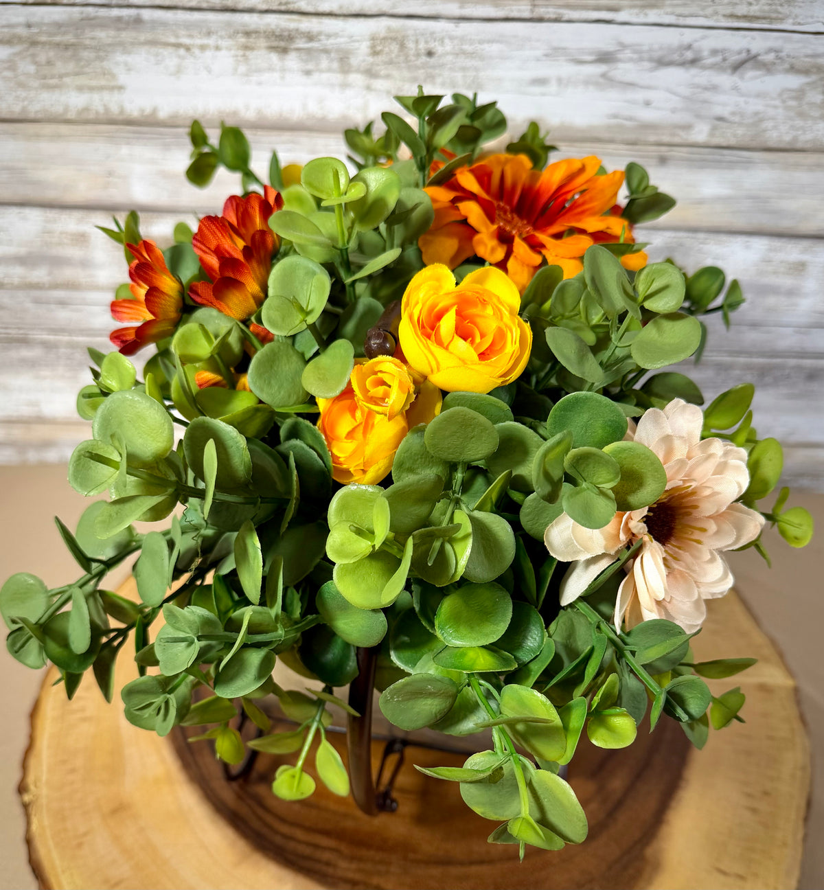 Silver Galvanized Pumpkin Wagon Fall Floral Arrangement