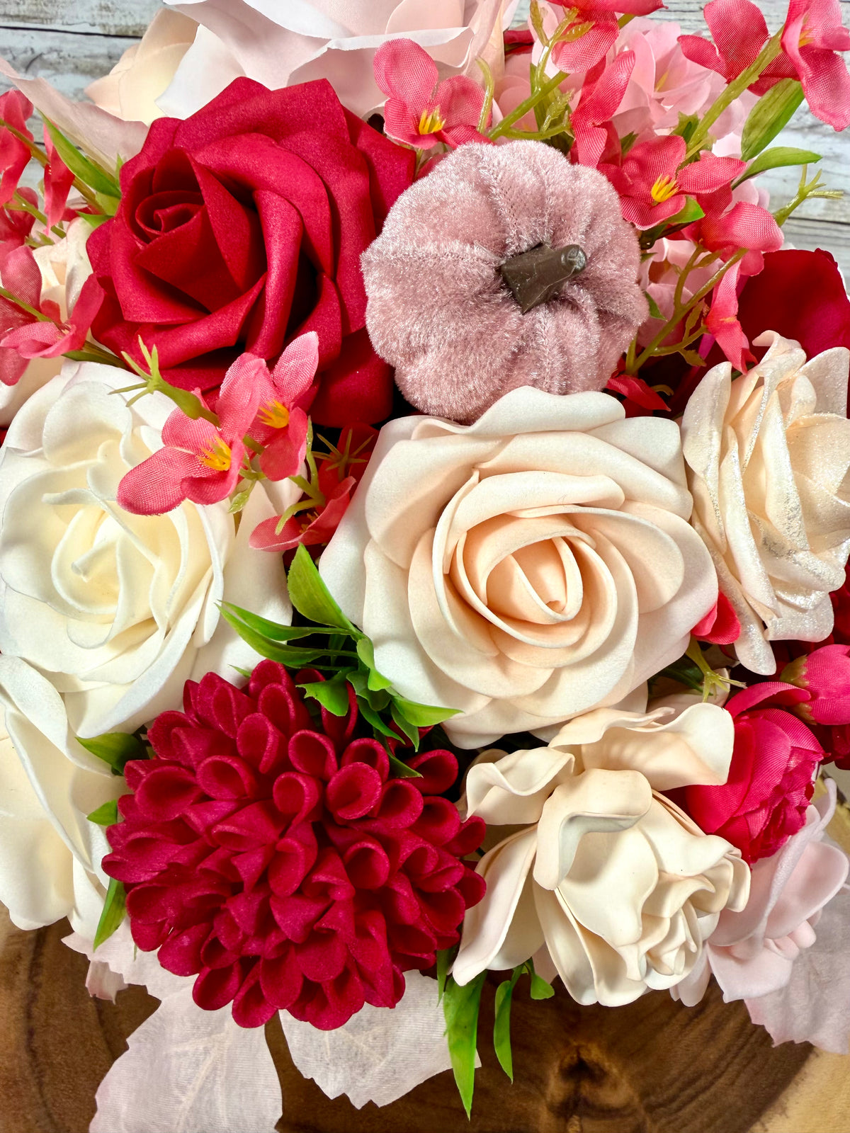Fall Rose Floral Arrangement | Burgundy & Blush Foam Roses