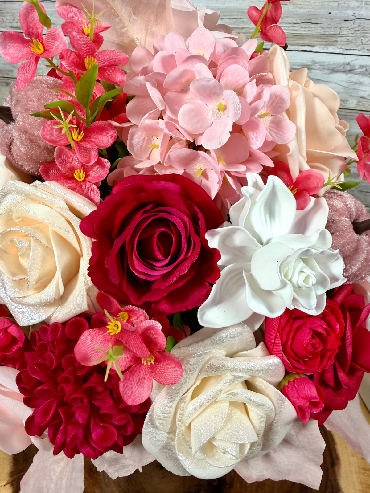 Fall Rose Floral Arrangement | Burgundy & Blush Foam Roses