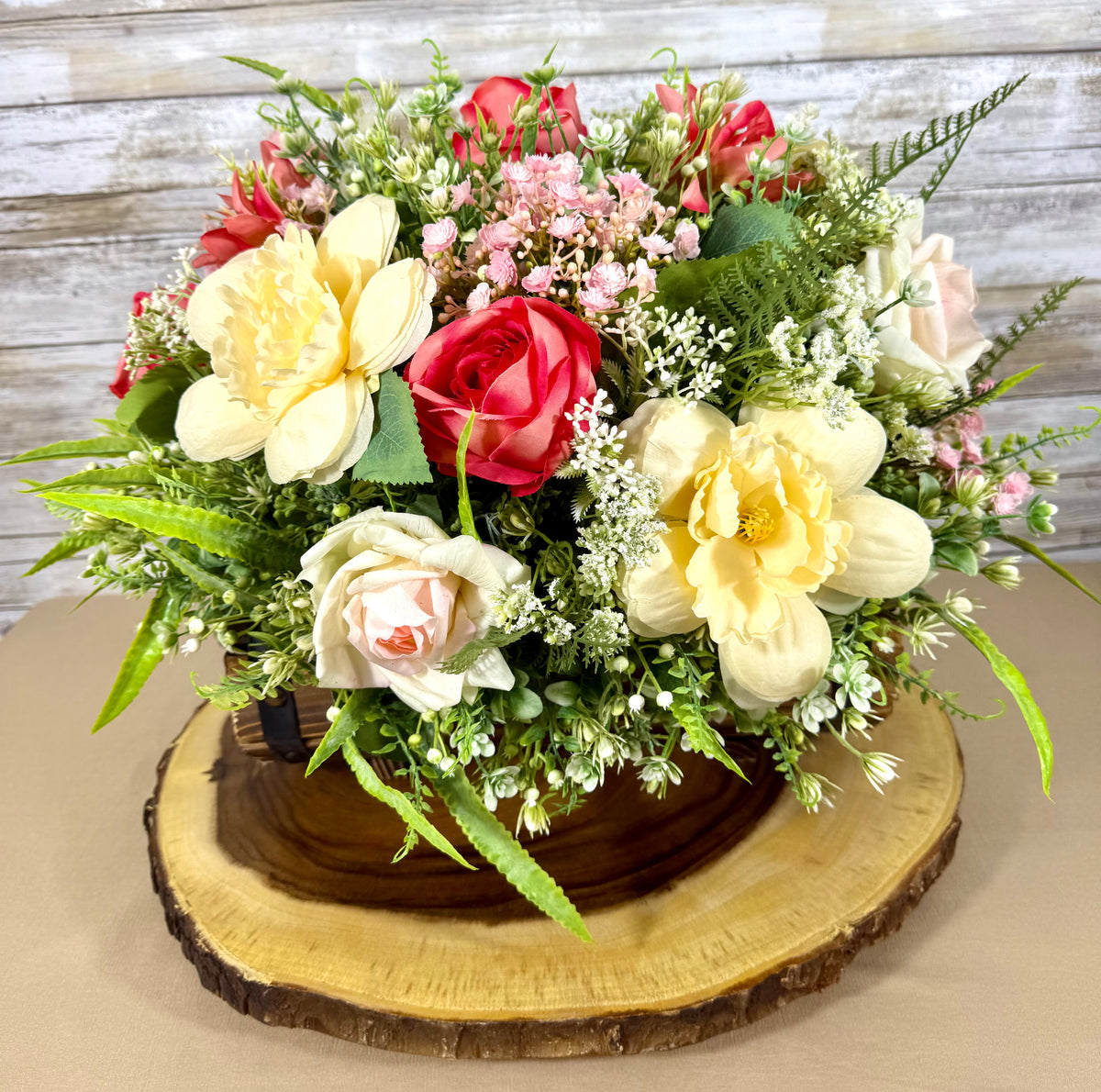 Handmade Floral Arrangement – Large Rustic Faux Flower Centerpiece