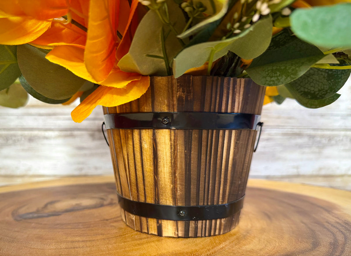Fall Floral Arrangement | Rustic Mini Barrel with Sunflowers