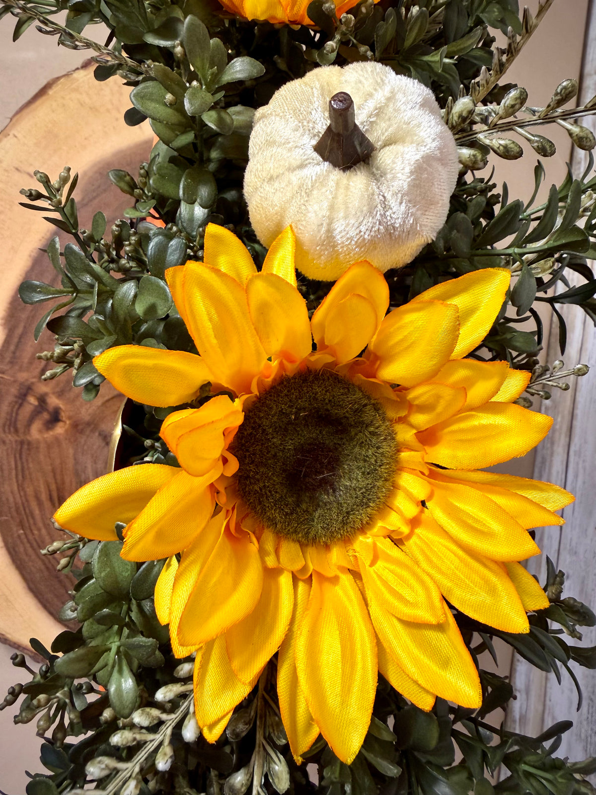 Fall Pumpkin Wagon Floral Arrangement | Sunflowers & Orange Flowers