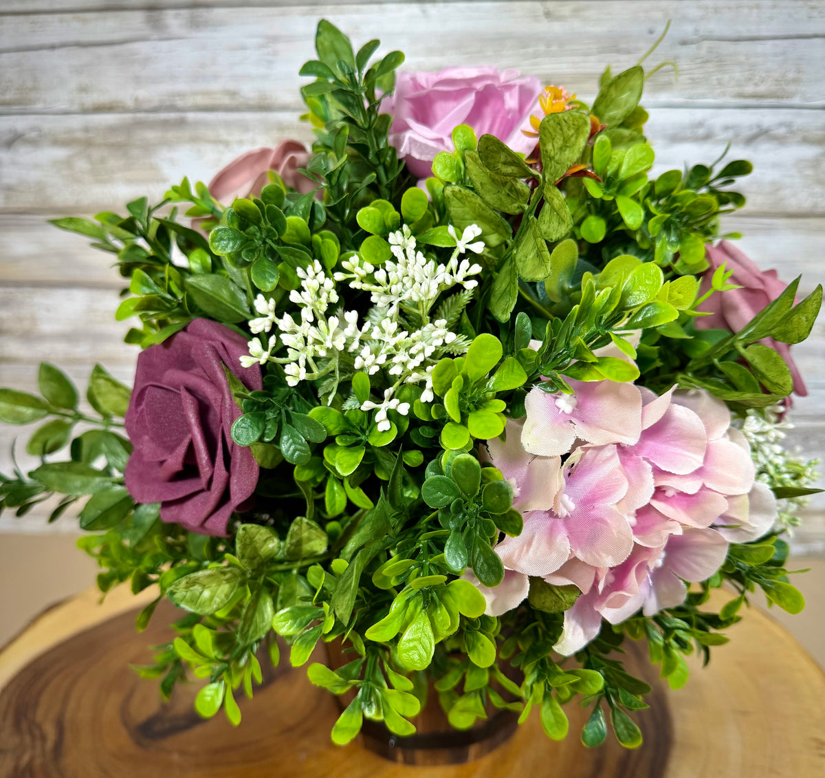 Handmade Purple Floral Arrangement – Mini Bucket Home Decor