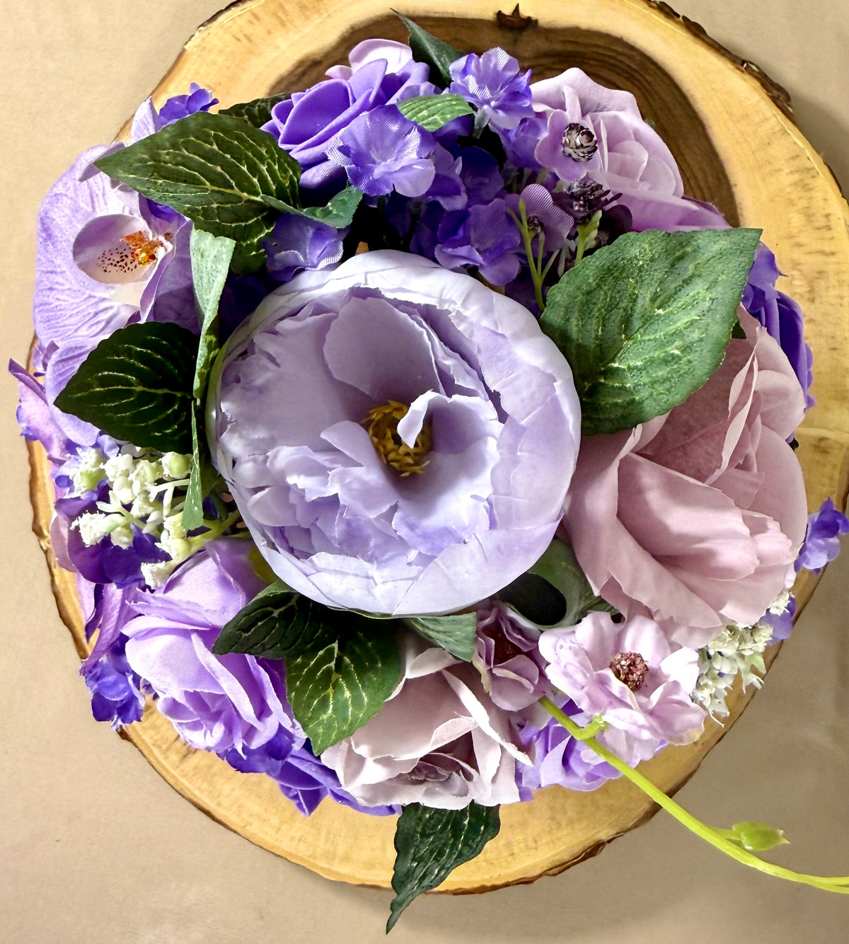 Lavender Purple Floral Arrangement in Black Metal Container