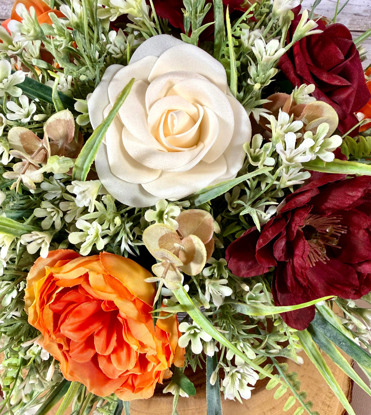 Autumn Rose Floral Arrangement | Orange & Burgundy