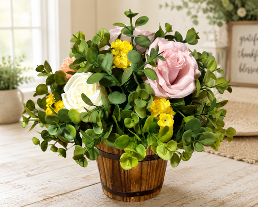 Handmade Artificial Floral Arrangement – Rustic Tabletop Home Decor