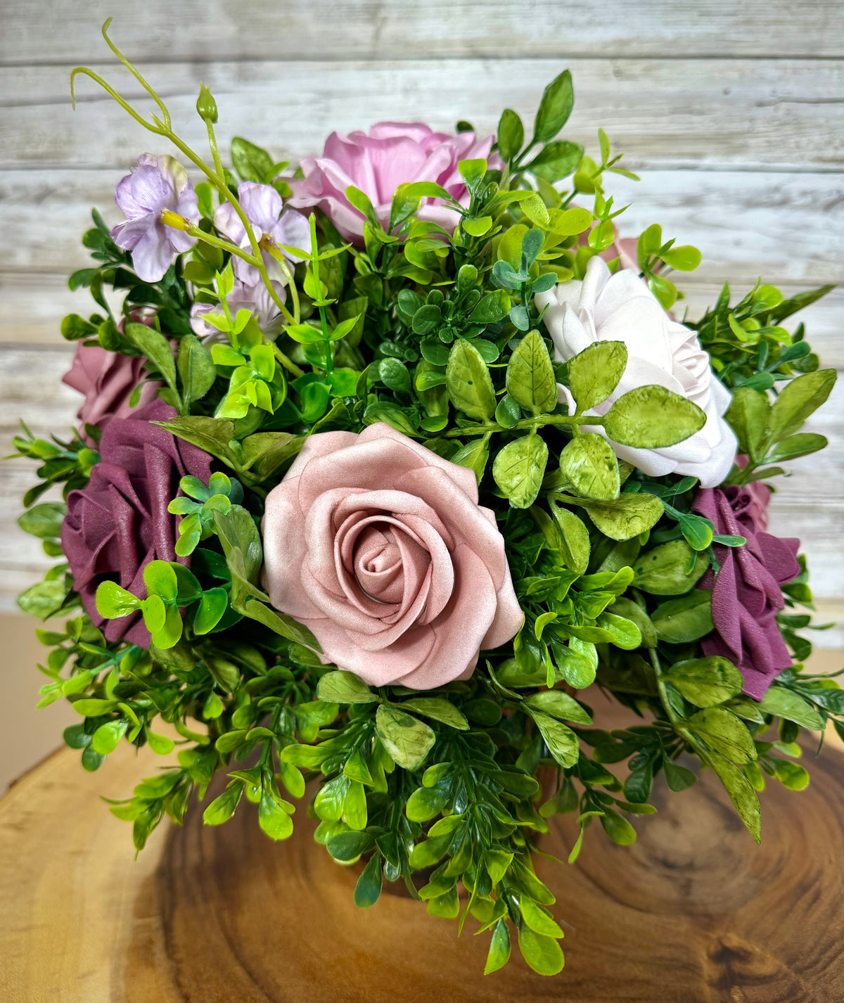 Handmade Purple Floral Arrangement – Mini Bucket Home Decor