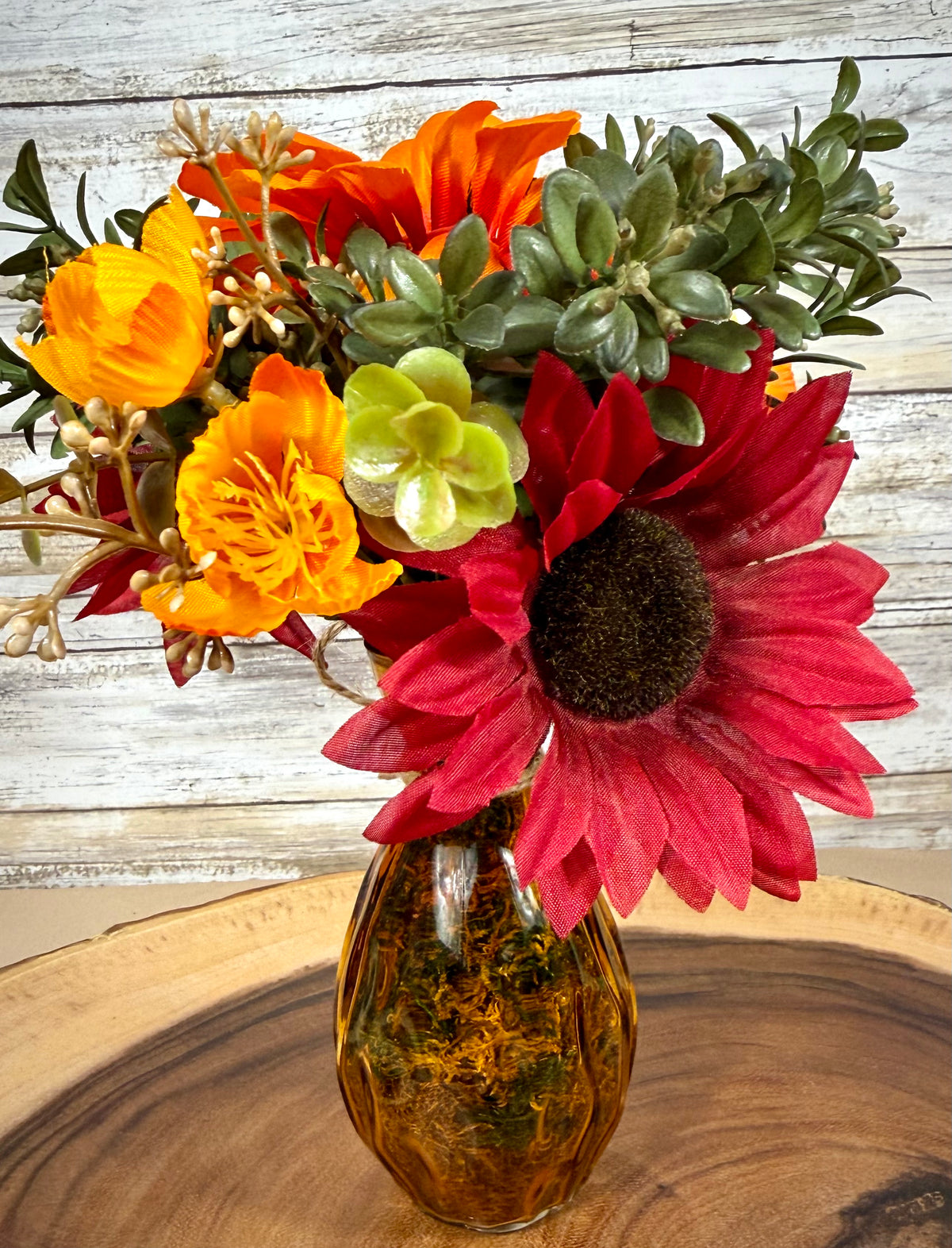 Small Fall Floral Arrangement | Orange Gerber Daisy & Glass Vase