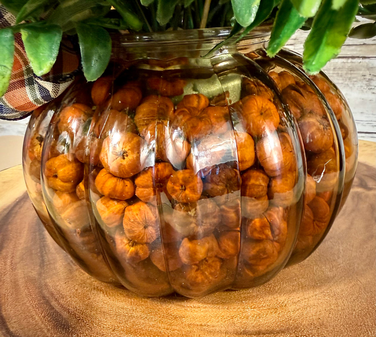 Fall Pumpkin Floral Arrangement – Autumn Flowers & Plaid Bow