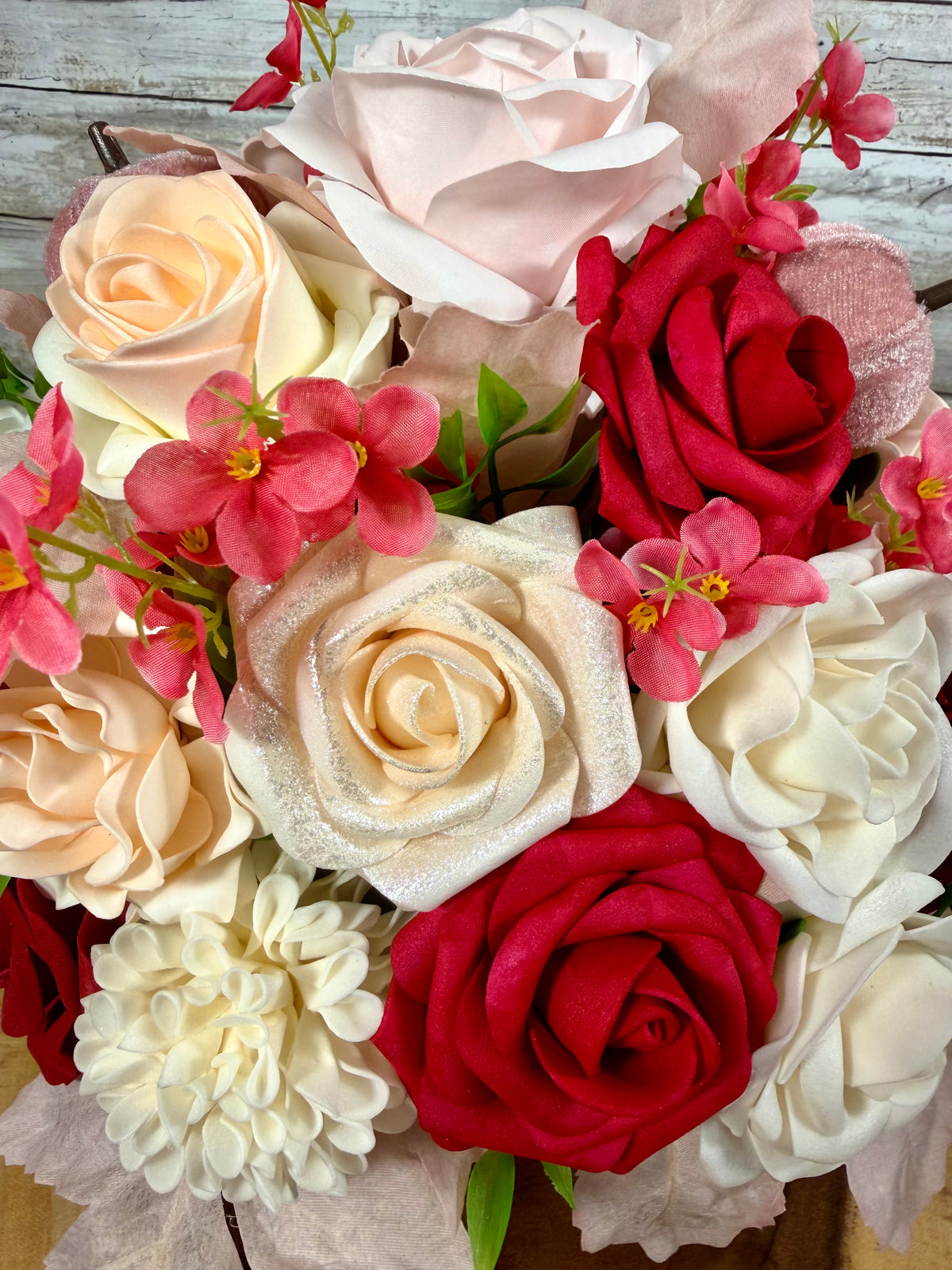 Fall Rose Floral Arrangement | Burgundy & Blush Foam Roses