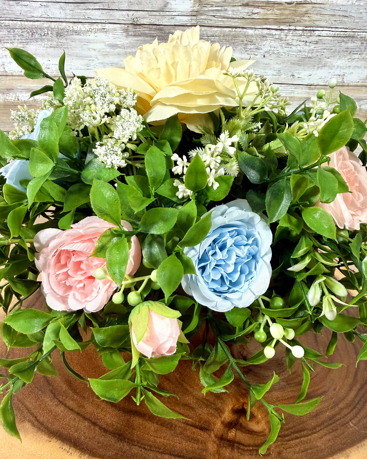 Handmade Floral Arrangement – Compact Faux Flower Centerpiece, Rustic Decor