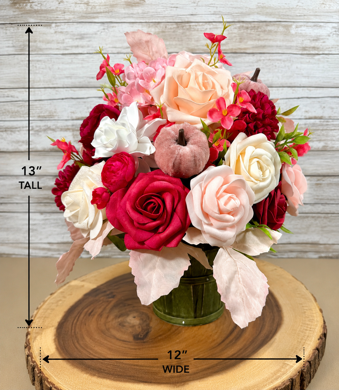 Fall Rose Floral Arrangement | Burgundy & Blush Foam Roses