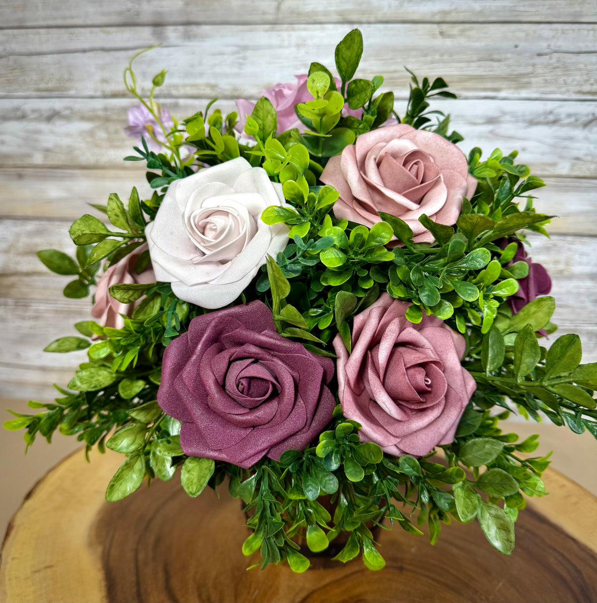 Handmade Purple Floral Arrangement – Mini Bucket Home Decor