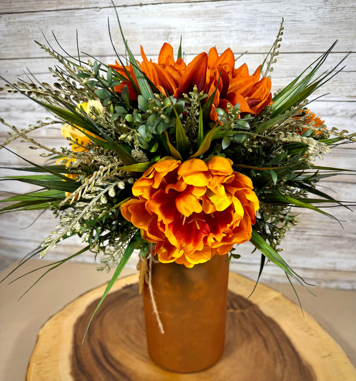 Fall Floral Arrangement | Sunflowers & Dark Orange Flowers