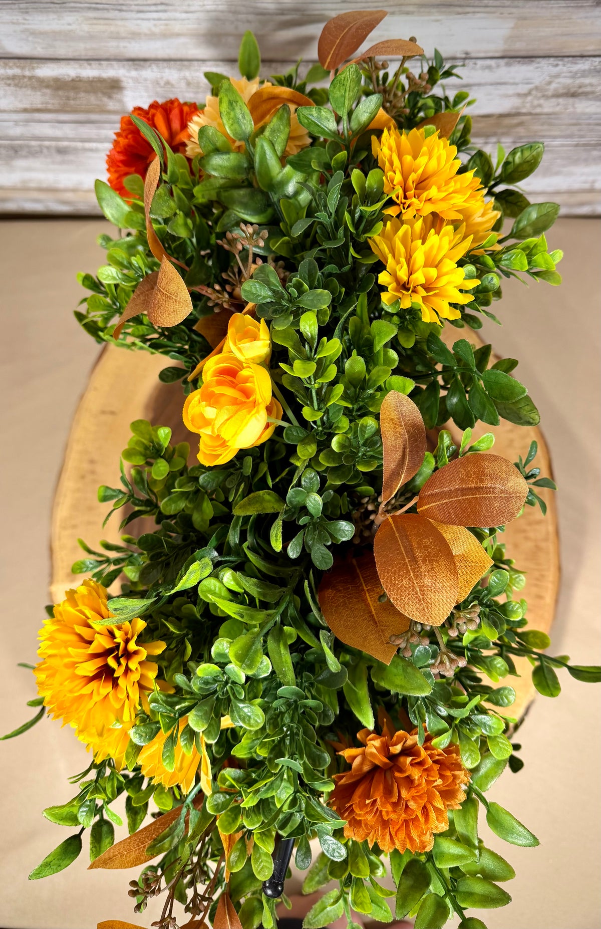 Pumpkin Carriage Fall Floral Arrangement – Orange Artificial Flowers & Greenery
