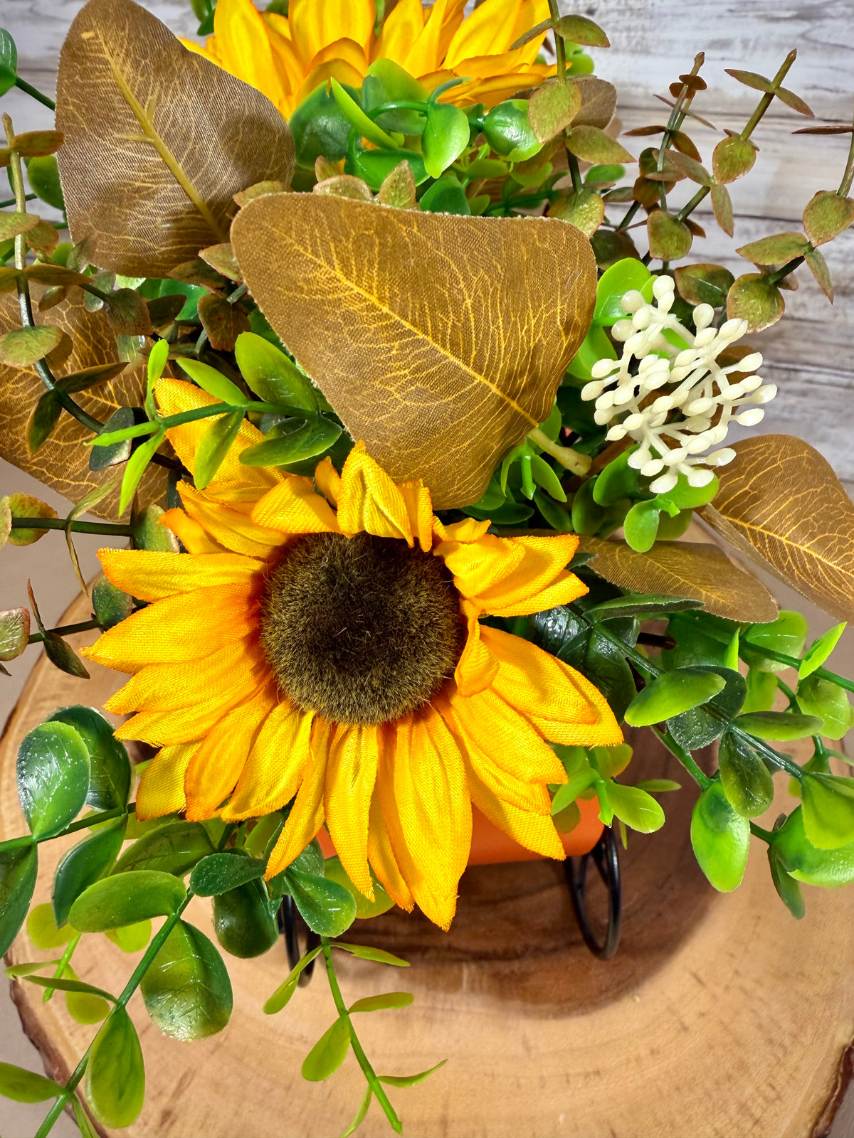 Pumpkin Carriage Fall Floral Arrangement – Yellow Sunflowers & Orange Flowers